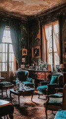 Obraz premium Enchanting Vintage Living Room with Antique Furniture and Decor