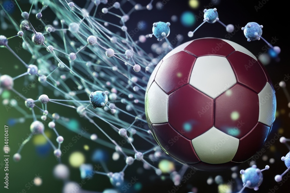 Aufkleber soccer ball in motion with abstract molecular elements creating a dynamic effect