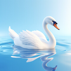 White swan on the lake, water, bird, animal.
3D render cartoon character design.