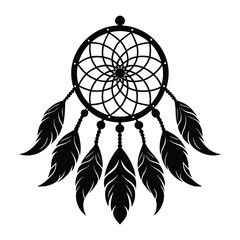 black silhouette of a dream catcher hanging.