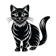 a vector silhouette image of a cat with a white background.