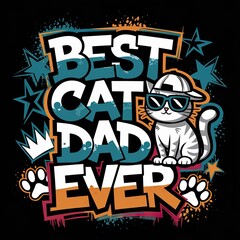 Graffiti-Inspired Best Cat Dad Ever Design with Cool Cat and Crown Elements