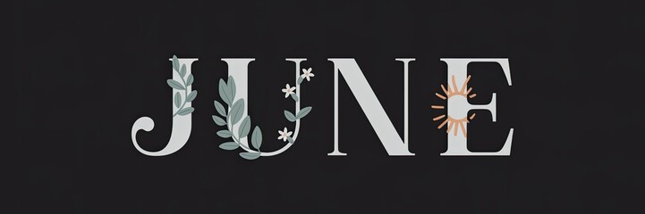 Artistic Typography of June with Decorative Floral and Sun Elements