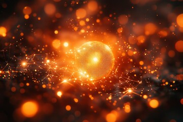 Obraz premium Glowing Orange Sphere in a Network of Light