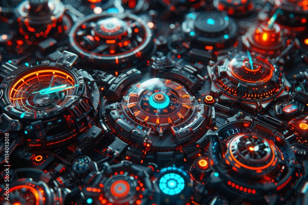 Poster exploring time abstract background featuring clock motifs and futuristic travel technology