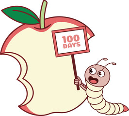 Celebrating 100 Days Of School ,Happy Worm with Apple Illustration