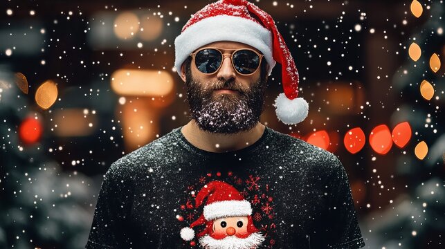 Festive phrases, cheerful Christmas T-shirts, witty holiday quotes, wintery expressions, festive T-shirts, Santa hats, New Year greetings, and snowy designs. 