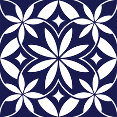 geometric pattern navy blue on white repeating.