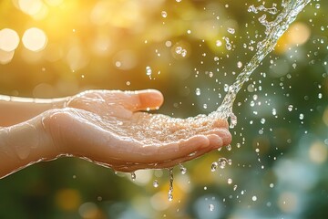 Fototapeta premium A person is carefully holding water in their hands right now