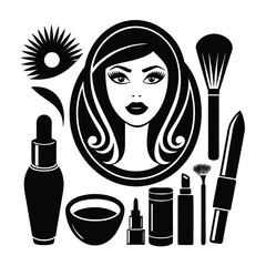 make up and beauty icons white background.