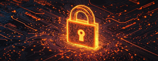 Abstract background of a virtual padlock between networks and internet connections. Security and technology concept