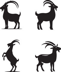 Goat Silhouette Vector Set – Farm Animal and Wildlife Design Elements