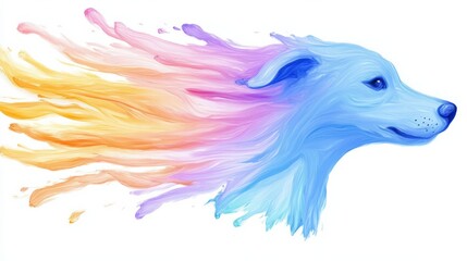 colorful paint splashes abstract minimalist shape of a dog,