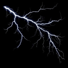 Bright, detailed lightning bolt illuminating a dark sky, showcasing energy and dramatic weather intensity