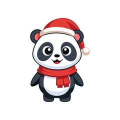 a cute frosty the panda wearing santa clause hat