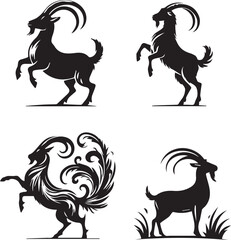 Goat Silhouette Vector Set – Farm Animal and Wildlife Design Elements