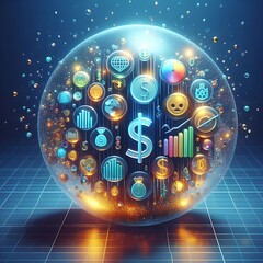 Fototapeta premium Financial Icons in Translucent 3D Sphere 