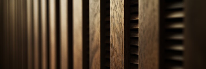 木材の温かみを感じる縦のスラットが美しく並ぶインテリアの一部