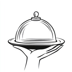 Fototapeta premium Hand holding a silver cloche food serving dome.