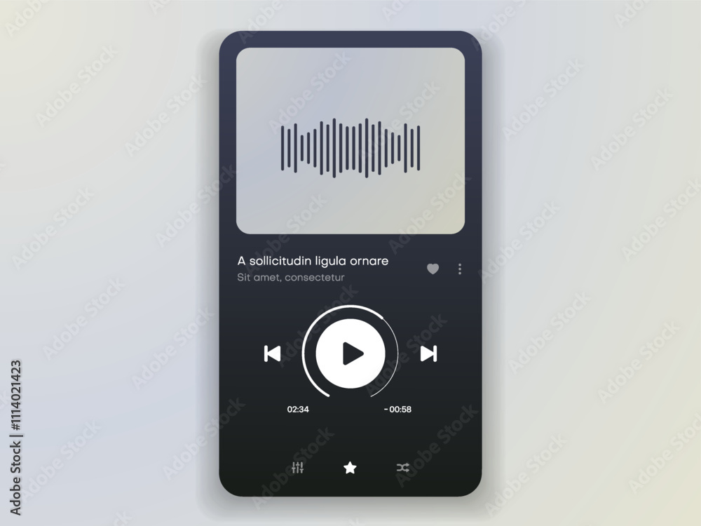 Poster Media music player interface isolated on white background. Multimedia frame template. Mockup live stream window, player. Online broadcasting. Multimedia navigation and music application.