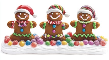 Naklejka premium Set elements with Gingerbread cookies,Cute christmas gingerbread man and girl,New Year,menu,season greeting,xmas,sweet homemade biscuits in the form of different characters,holiday items.