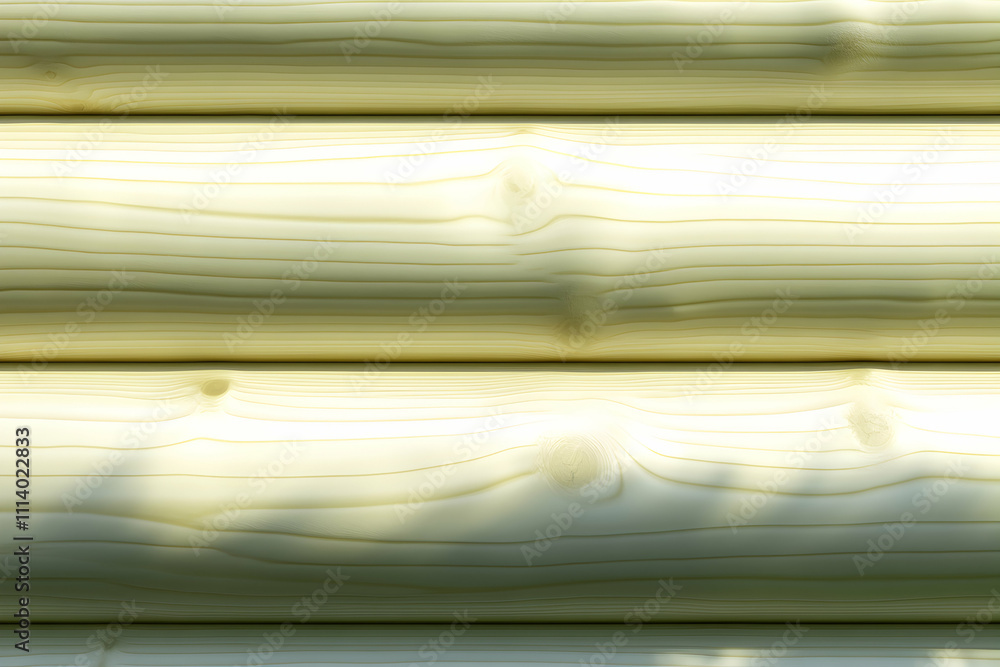Poster close-up view of pale, smooth, horizontally stacked logs, showing wood grain texture and subtle shad