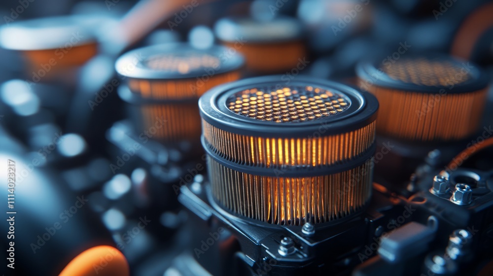 Poster close-up of automotive air filters showcasing intricate design and engineering.
