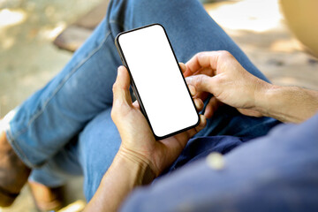 Mobile phone blank white screen mockup.texting using cell phone.background empty space for advertise.work people contact marketing business,technology