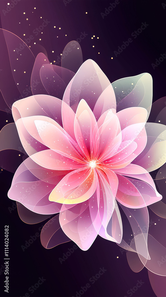 Poster a vibrant pink flower with translucent petals radiates softness against a dark background, creating 
