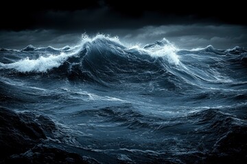 Fototapeta premium Dramatic Stormy Ocean Waves at Night