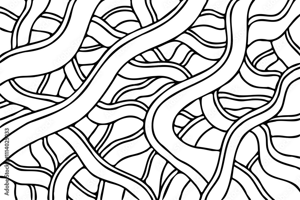 Poster abstract line art background pattern design. irregular hand drawn linear backdrop with black thin co
