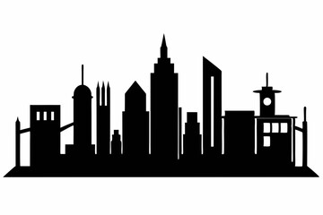 Obraz premium Minimal Skyline Silhouette Black & White Vector Art