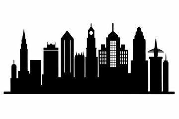 Obraz premium Minimal Skyline Silhouette Black & White Vector Art