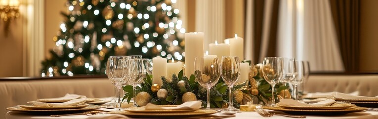 Elegant Christmas Table with Festive Lights