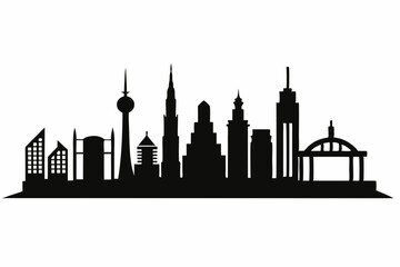 Naklejka premium Minimal Skyline Silhouette Black & White Vector Art