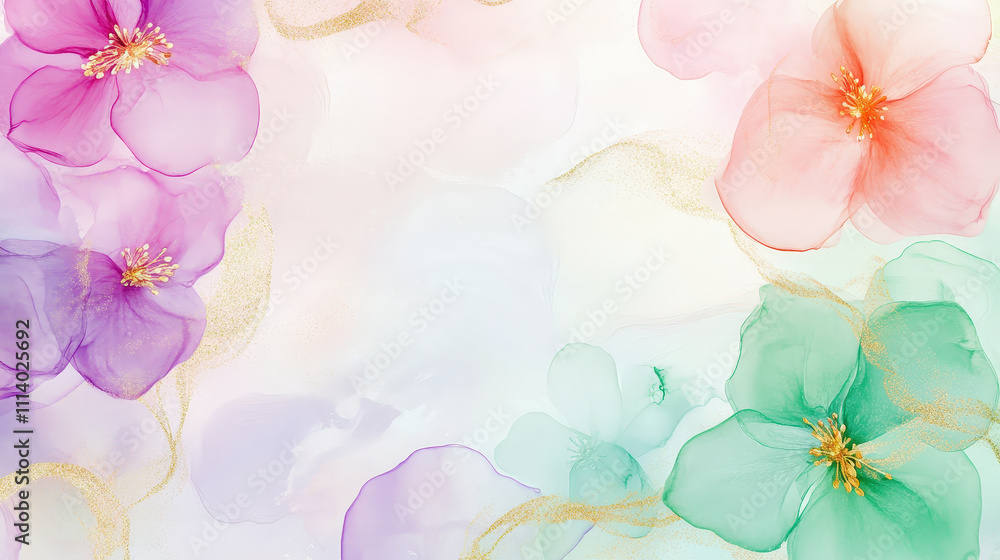 Aufkleber Delicate floral patterns in pastel hues create a serene backdrop, ideal for artistic projects or calming decor