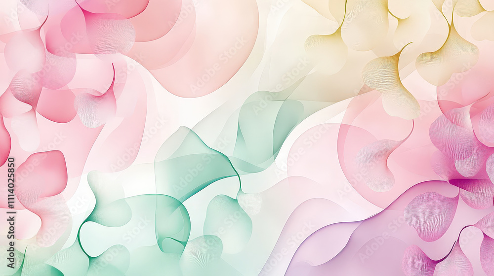 Poster Flowing shapes in pastel colors blend harmoniously to create an abstract design that evokes a sense of tranquility and creativity
