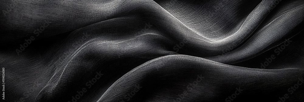 Poster elegant black fabric texture with soft folds and subtle illumination showcasing depth and detail
