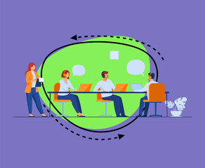 Young operators working in call center isolated flat vector illustration. Cartoon administrator holding clipboard and checking work in office. Customer service and support concept