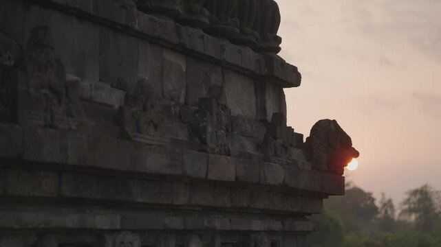 Yogyakarta, Indonesia - Prambanan also called Candi Roro Jonggrang on Morning Sunrise, a 9th century temple dedicated to the Hindu Trimurti, the trinity of Brahma, Vishnu and Shiva