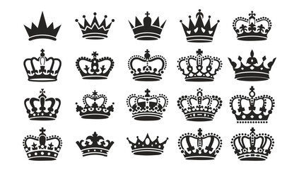 set of crowns vector, Black and white Crown icon set Silhouette, vector on white background.