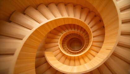Abstract geometric design of a spiral staircase made of wood