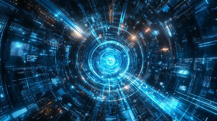 Obraz premium Modern abstract blue background with business concept advertisement design. Infographic data cyber AI internet futuristic financial crypto wallpaper dot banking tech dot connect technology circuit. 