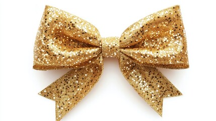Christmas bow clipart, elegant gift decor, gold with sparkle accents, isolated on white background 