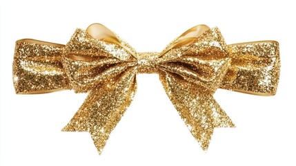 Christmas bow clipart, elegant gift decor, gold with sparkle accents, isolated on white background 
