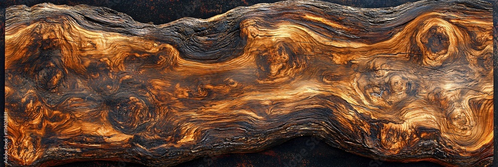 Poster close-up view of split log showcasing intricate wood grain details and textures
