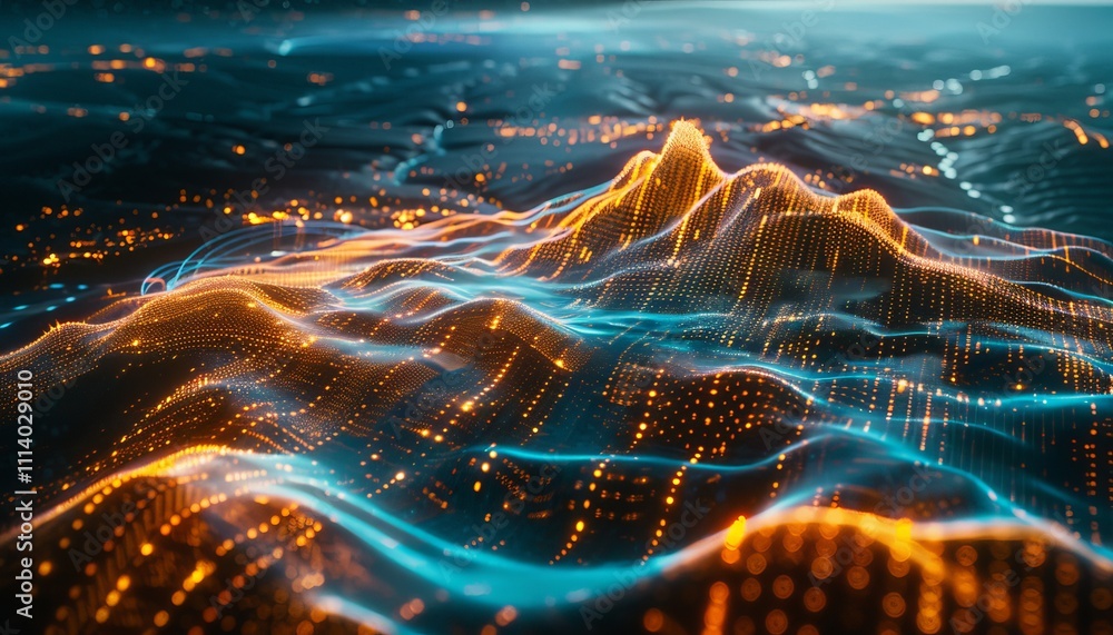 Aufkleber futuristic hologram of cloud computing with digital data flow in blue and gold light background