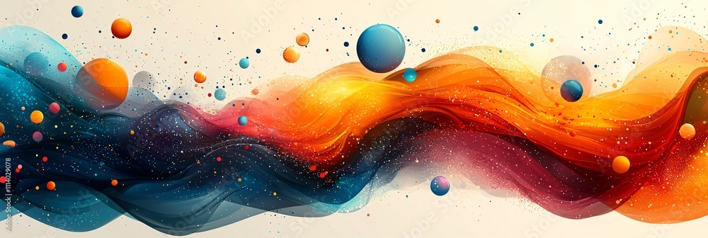 Aufkleber vibrant abstract vector design featuring wavy lines and colorful spheres in a dynamic arrangement
