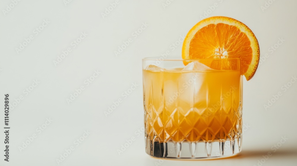 Poster refreshing orange cocktail with ice and citrus slice garnish
