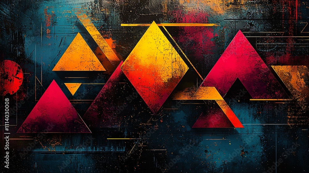 Poster colorful geometric shapes create dynamic visual patterns in abstract design
